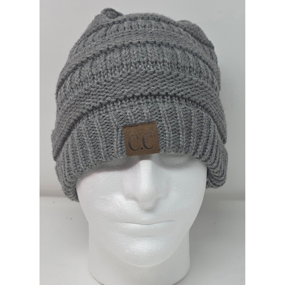CC Exclusives Gray Knit Beanie‎ Hat Womens Slouchy Warm Acrylic Winter Knit Cap